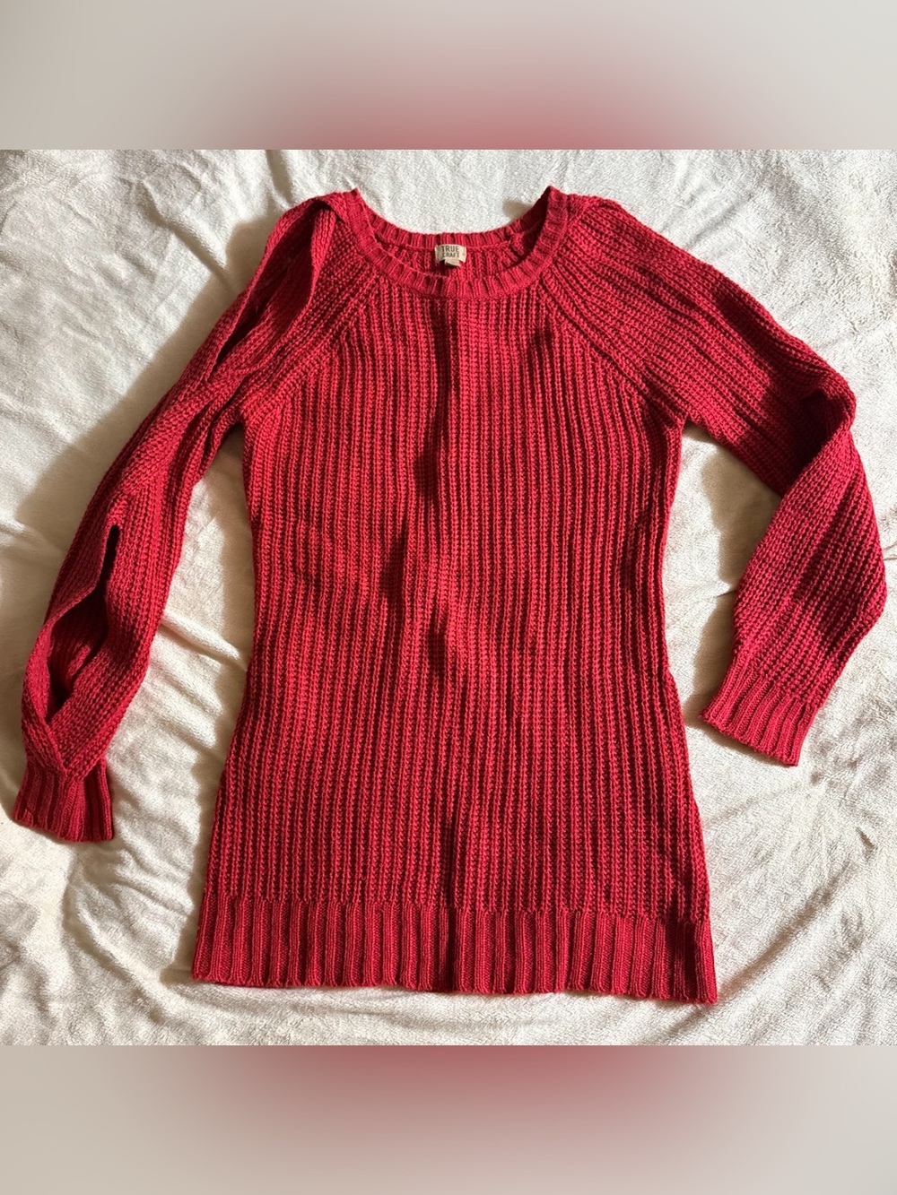 True Craft Ribbed Knit Sweater Medium Burnt Orange Cutout Slit Open Sleeve EUC